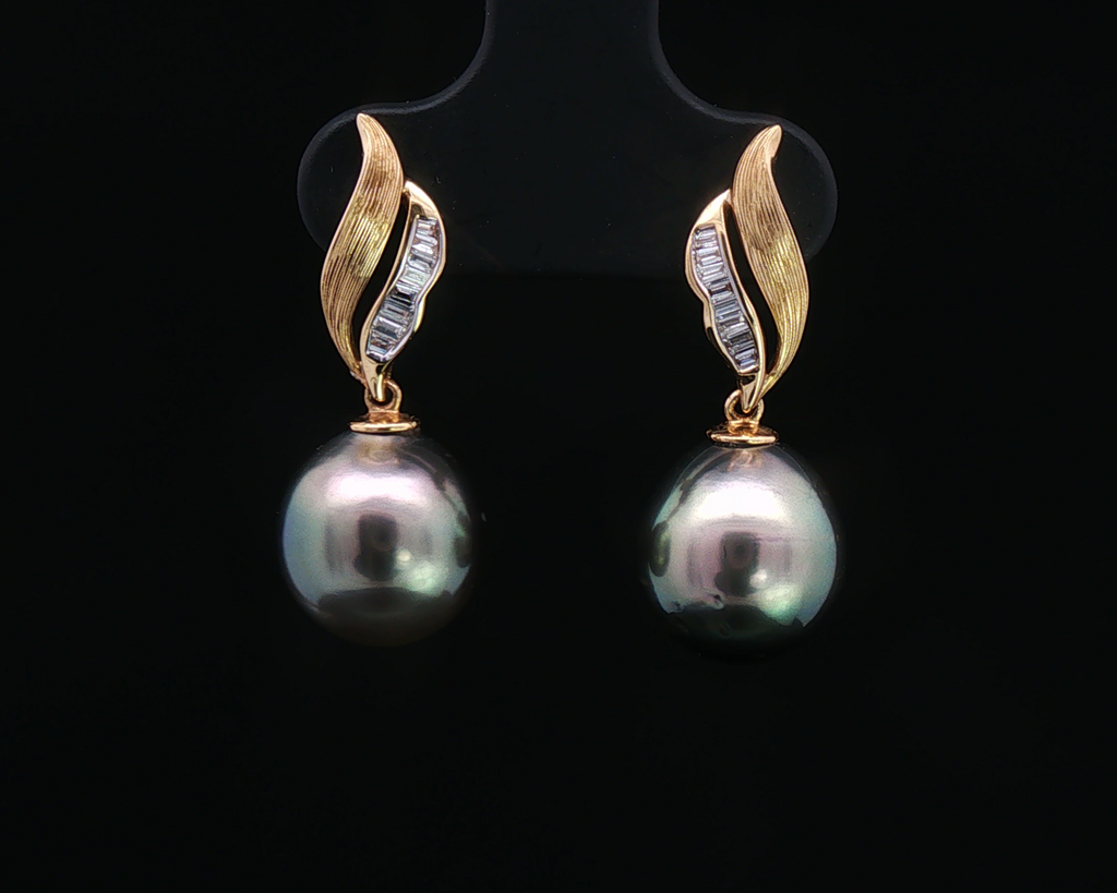 Tahitian Pearl Leaf Drop Earrings