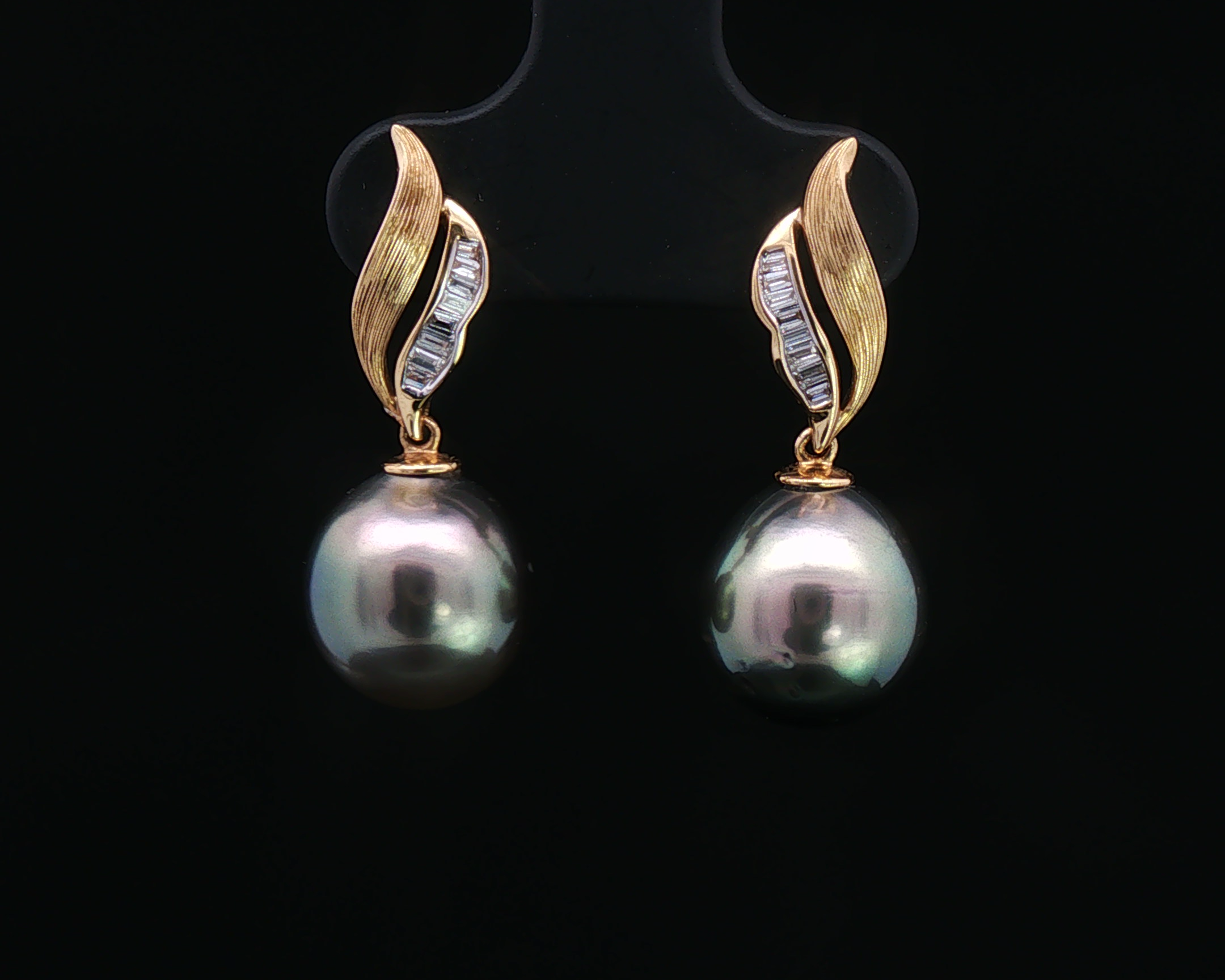 Tahitian Pearl Leaf Drop Earrings