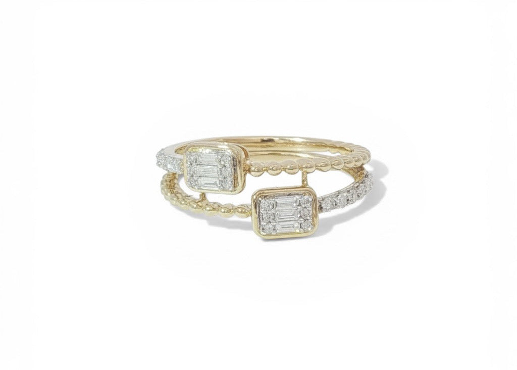 Double emerald diamond ring