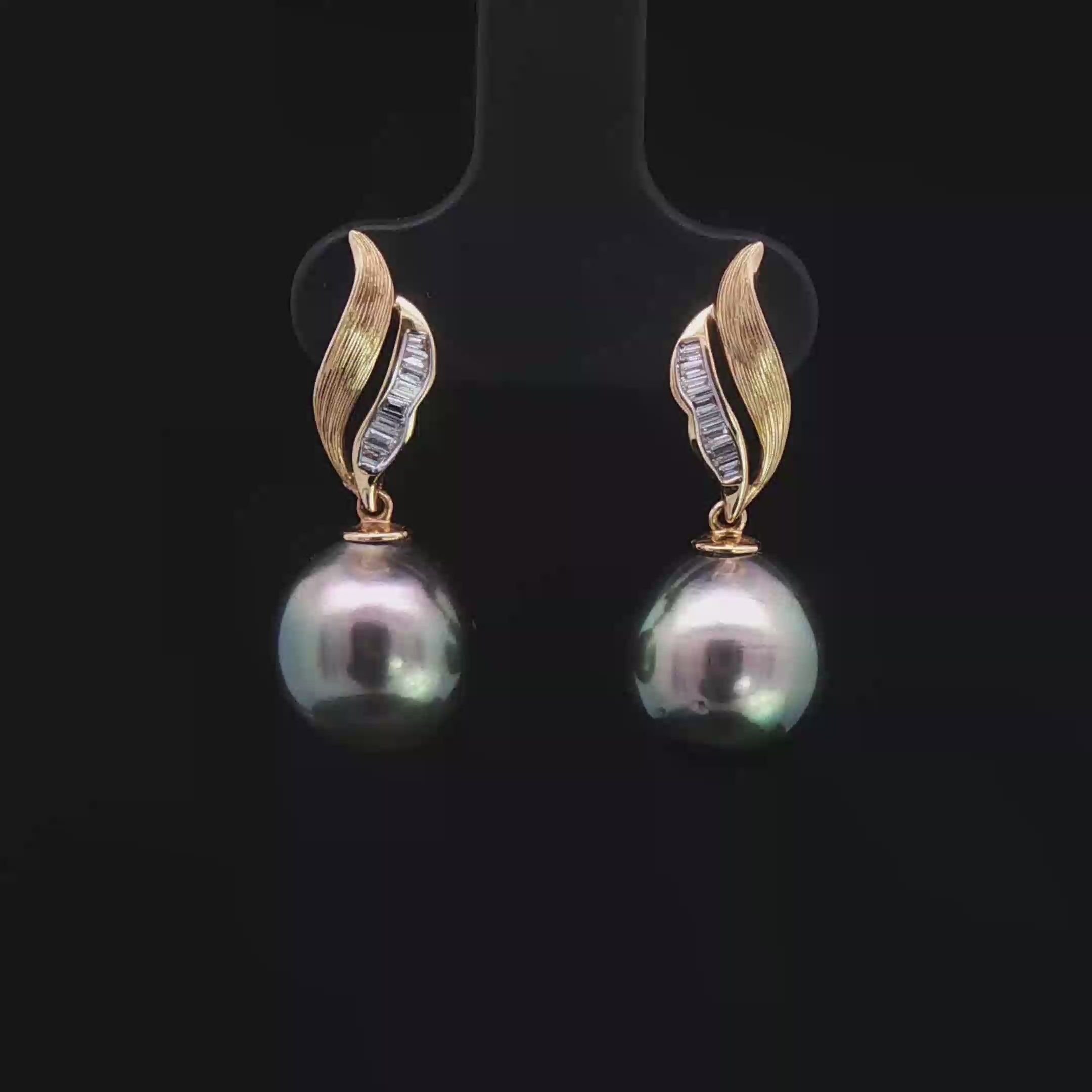 Tahitian Pearl Leaf Drop Earrings