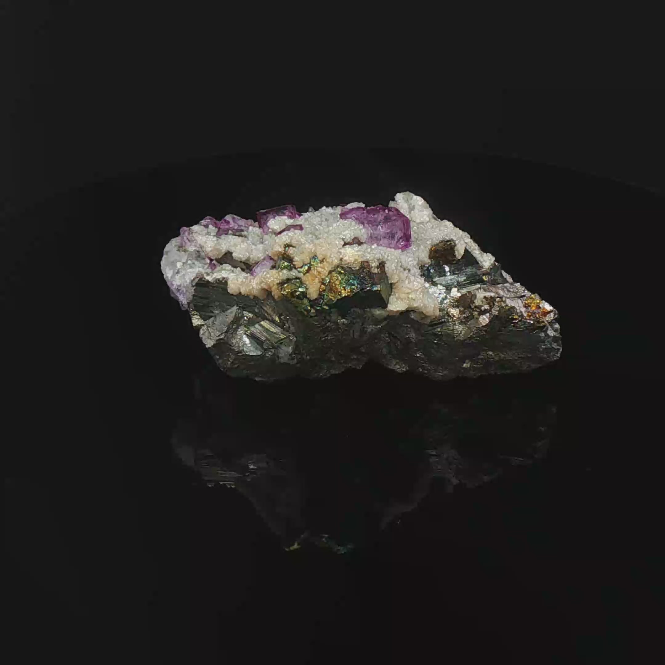 Fluorite, calcite on arsenopyrite